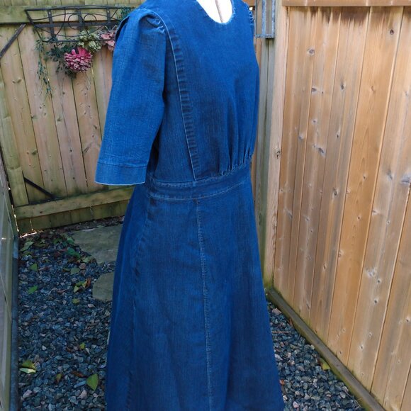 Handmade Denim Dress 40"B 34"W Blue Jean Stretch Amish Mennonite Cape Modest - Picture 11 of 13